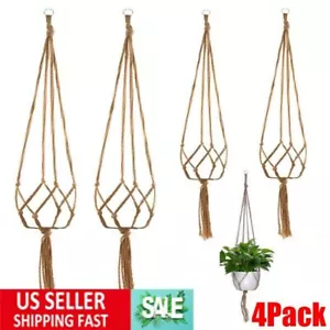 4 Pack Garden Plant Hanger Macrame Hanging Planter Basket Rope Pot Holder 4ft - Picture 1 of 15