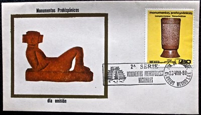 Mexico-FDC-1980-Vaso Ceremonial Prehispanico- Prehispanic Vessel, Sc. 1208 (118) - Image 1 of 2