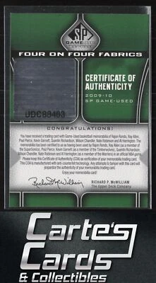 Paul Pierce 2009-10 SP Juego Usado FF-BOSNYK 4 en 4 Telas Certificado de Autenticidad Solo Raro Foto 1 de 2