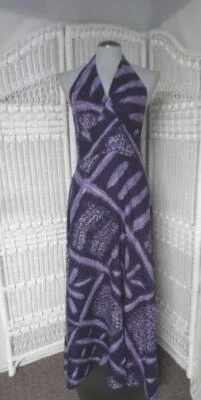 70-е с бретелью через шею круг юбка макси платье хиппи богемное фиолетовый тапа лист печати размер 13 - Изображение 1 из 4