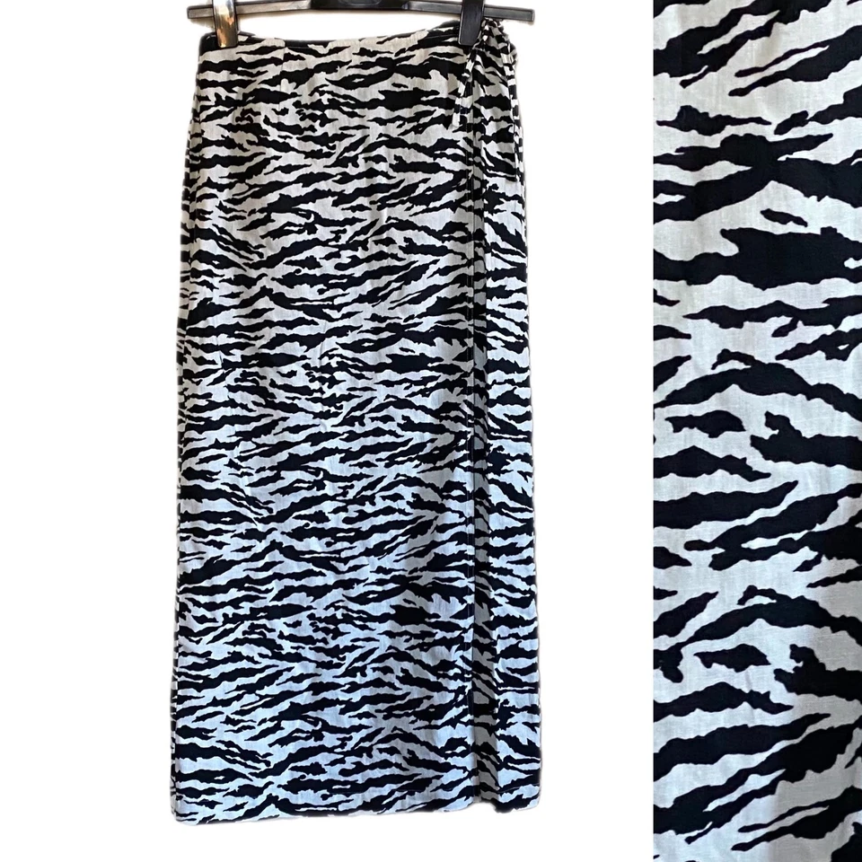 Falda envolvente sintética vintage estampado cebra 100 % lino negro blanco transpirable talla S Foto 1 de 4