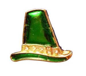 Beatrix PIN St Patrick Vintage HAT Enamel Rhinestone IRISH Holiday Brooch - Picture 1 of 4