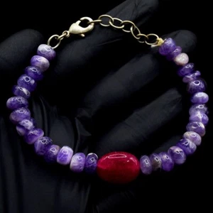 Purple Amethyst & Ruby 106.00 Cts Most Outstanding Beaded Bracelet VK 03 E661 - Picture 1 of 3