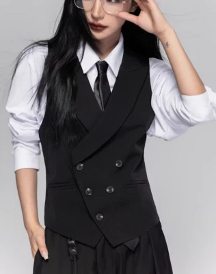 Colete de terno preto masculino e feminino slim gola V coletes escritório negócios - Imagem 1 de 4