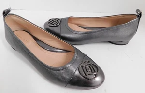 Taryn Rose Ballet Flats Pewter Leather Cap Toe Slip On Loafer Phoebe $298rt 6B - Picture 1 of 6