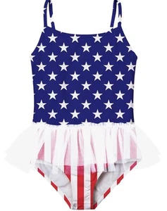 NWOT Swimsobo Patriotic American Flag Tutu One Piece Swimsuit Girls 7/8 - Picture 1 of 8