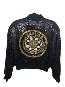 Vintage Jeanette by St. Martin Sport Pailletten Perlen JAGUAR Bomberjacke Seide L RAR - Bild 1 von 24