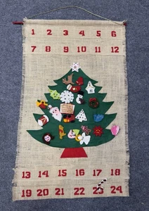 Vintage Rustic Handmade Advent Calendar Christmas Hanging 19” x 30” Folk Art - Picture 1 of 9