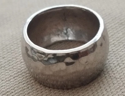 Ancienne Bague En Argent Massif 925 Jonc Alliance Anneaux Créateur Martelé  - Photo 1/4