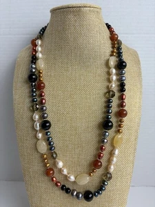 Natürliche Edelstein & Perle Perlen Halskette 54" Multicolor Onyx Perle Quarz  - Bild 1 von 4