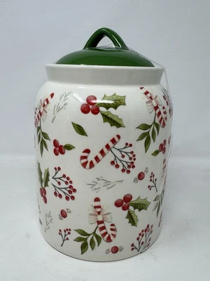 Potter's Studio Holly Berry Candy Cane Christmas Cookie Jar Canister Holiday HTF - Image 1 of 4