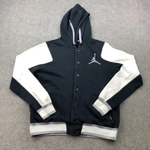 Jordan Sweatshirt Mens Medium Black White Snap Front Varsity Logo Pullover Hoode - Picture 1 of 11