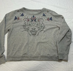 Anthropologie x Luna Mercantile Co Tiger Grafik Sweatshirt Patchwork grau Small - Bild 1 von 9