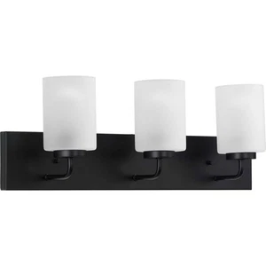 Progress Lighting Merry Collection 3-Light Etched Glass Matte Black Vanity Light - Picture 1 of 7