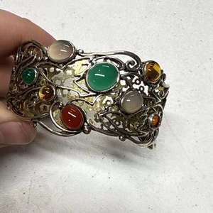 Carolyn Pollack Gemstone Sterling Silver Brass Bird Design Cuff Bracelet Average - Picture 1 of 7