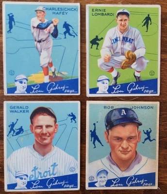 Lote de 4 Grandes Ligas Goudey 1934 Hafey Lombardi Walker Johnson 2 Salón de la fama centrado POBRE Foto 1 de 4