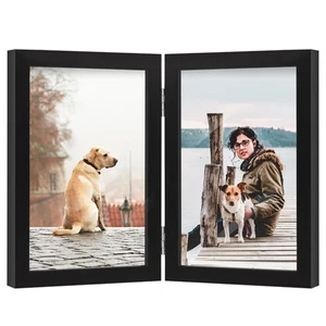 FOREV 4x6 Double Picture Frame Wooden Hinged Photo Frame Definition Glass Sta... - Picture 1 of 7