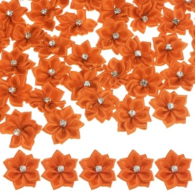 200 PCS Satin Ribbon Flowers, 1.2" Fabric Flowers for Crafts [Orange] - Image 1 of 4