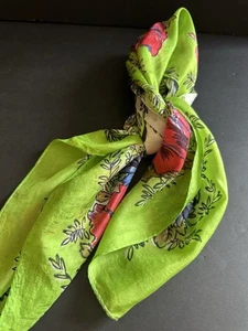 Vtg 50’s Silk Scarf Square 28” Butterfly Floral Lime Green Red Blue Poppy Daisy - Picture 1 of 24