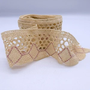 Vintage Beige Crochet Lace Trim With Purple Diamond Pattern 108" Long X 2 1/4" W - Picture 1 of 8
