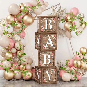 Floral Baby Shower Box Birthday Party Decoration Balloon Blocks First Birthda... - Picture 1 of 7