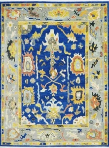 8x10 Handmade Modern Ink Blue Gray Turkish Oushak Area Rug | Hand-Knotted Rug - Picture 1 of 5