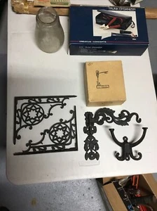 NOS Vintage Iron Art Cast Iron Wall Art Wall  Plant Hanger And Shelf Brackets - Picture 1 of 7