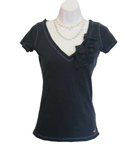 Camisa HOLLISTER Azul Marino TOP Juniors Talla XS Cuello en V Arcos Aplicados Moda Azul Informal - Imagen 1 de 7