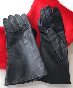 Vtg Coat Gloves Black Leather Lined Lady's Outdoor Elegant *Measurements Sz 7* - Picture 1 of 9