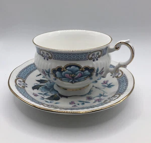 Elizabethan Fine Bone China Blue Floral Gold Rim Footed Tea Cup Saucer Set - Picture 1 of 10