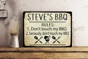 PERSONALISED FUNNY METAL BBQ WALL SIGN GIFT PRESENT DAD FRIEND GARDEN WATERPROOF - Picture 1 of 4