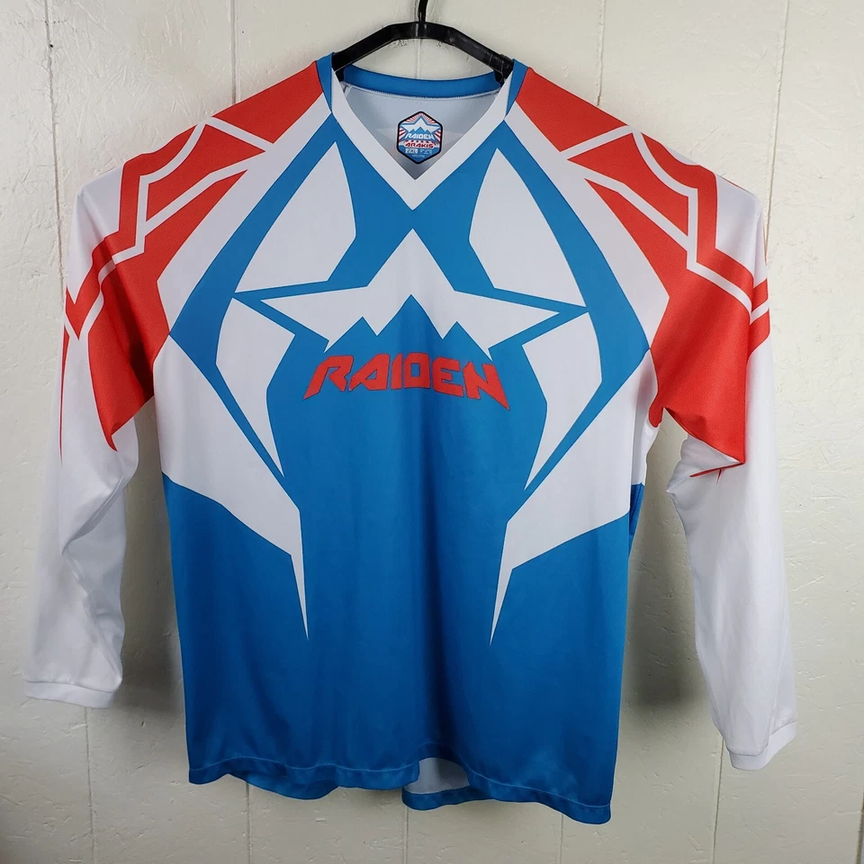 Camisa masculina Icon Raiden Arakis 2XL azul branca gola V manga longa gráfica motocross - Imagem 1 de 4