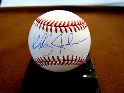 KELLY JOHNSON YANKEES METS BRAVES SEGUNDA BASE FIRMADO AUTO OML BÉISBOL JSA Foto 1 de 3