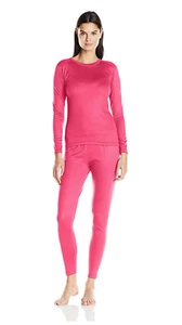 Fruit of the Loom Women's Fleece Lined Thermal Underwear Set, S, Hot Pink - NEW - Picture 1 of 2