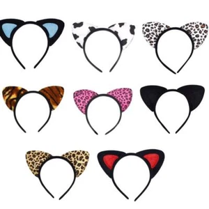 Leopard Cat Ear Headband Leopard Hairband Cow Tiger Print Hair Hoop Night Party - Picture 1 of 20