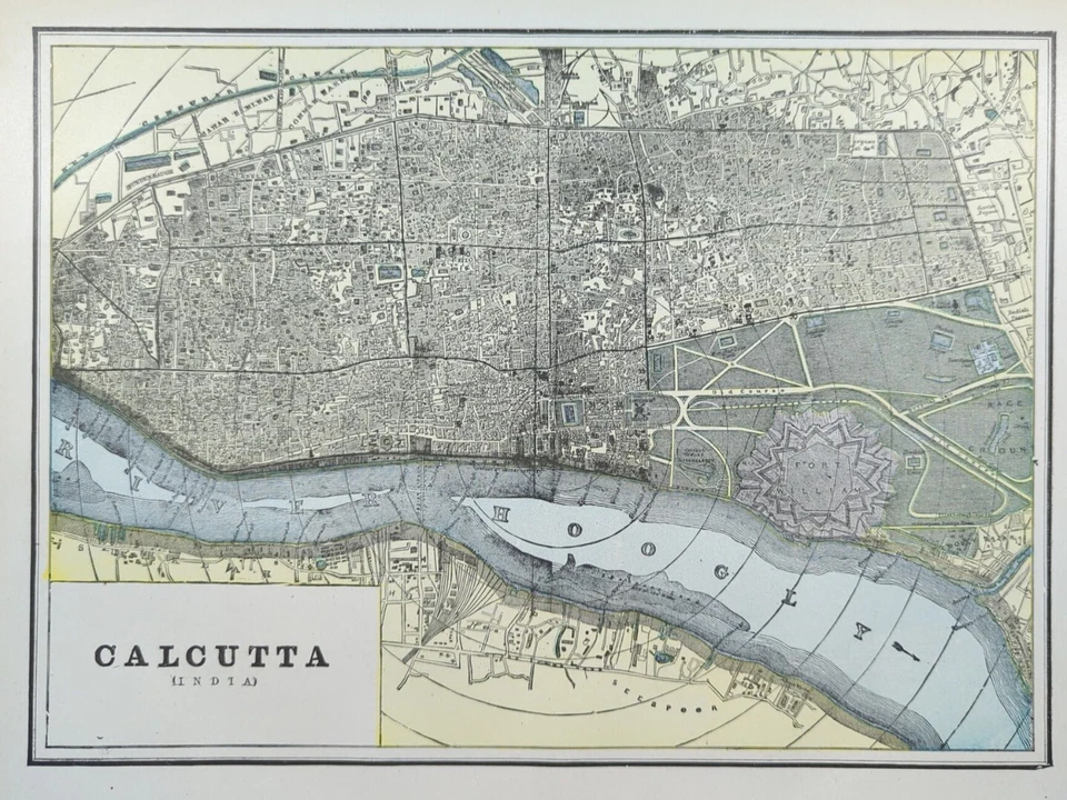 Vintage 1900 CALCUTTA INDIA Map 14"x11" ~ Old Antique Original KOLKATA CHITPUR - Image 1 of 4