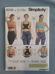 Simplicity 8339 Sewing Pattern Women's Knit Sports Bras Size 30A-44G uncut - Picture 1 of 4