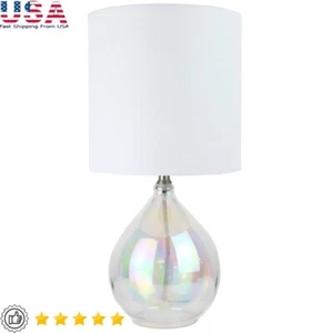 Iridescent Glass Table Lamp W/ White Shade Living Room Bedroom Office Decor New - Picture 1 of 6