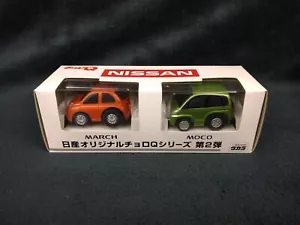 SET 2 CHORO Q NISSAN MARCH MOCO ¦ K12 RARO JDM MICRA NISMO TAKARA PULLBACK - Foto 1 di 5