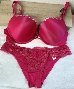 Victoria's Secret Vintage  Rhinestones Bombshell Bra Set 34D panty Medium - Picture 1 of 8