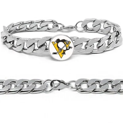 Pittsburgh Penguins Hockey Regalo Hombre Mujer Acero Inoxidable Pulsera Regalo D4 Foto 1 de 4