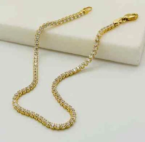 8.25Ct Round Cut Lab Grown Diamond Wedding Tennis Necklace Real 14k Yellow Gold - Picture 1 of 13