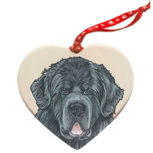 Newfoundland Newfie Dog Porcelain Pet Gift Heart Ornament - Picture 1 of 2
