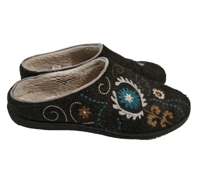 Acorn 女式拖鞋 Clog Nature Flower Stitch 一脚蹬波西米亚灰色 8-9 码干净 — 第 1/4 张图片