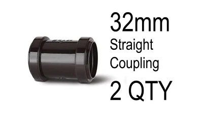 POLYPIPE 2 x 32mm Push Fit Waste Straight Coupler Black Water Pipe Plumbing Connector