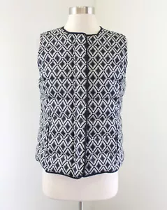 Talbots Navy Blue White Diamond Geometric Print Down Zip Puffer Vest Size SP PS - Picture 1 of 9