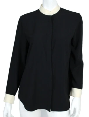 THE ROW Black & Cream Woven Round Collar Button-Front Blouse M - Image 1 of 4