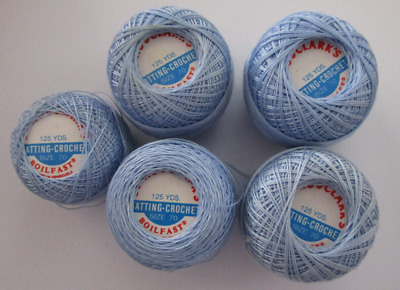 Lote Vintage Abrigo De Crochet Tatting Algodón 5 Bolas Color Azul 8, Años 50 • 14.75€