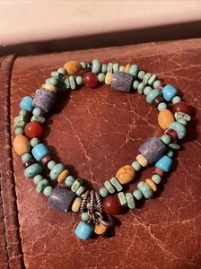 SILPADA Sterling Silver Howlite Carnelian Jasper Double Stretch Bracelet B1677 - Picture 1 of 4