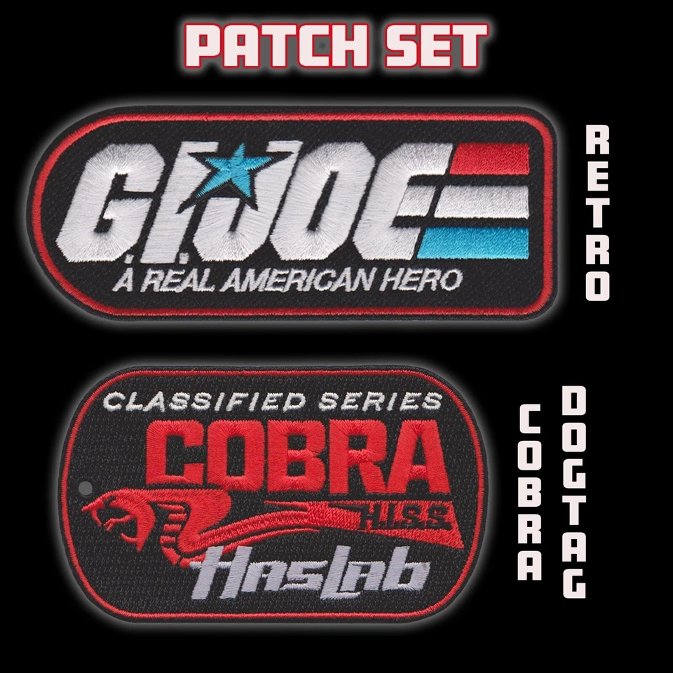 GI JOE Hasbro style logo iron-on patch set of 2 RETRO and COBRA H.I.S.S. HasLab - Image 1 of 4